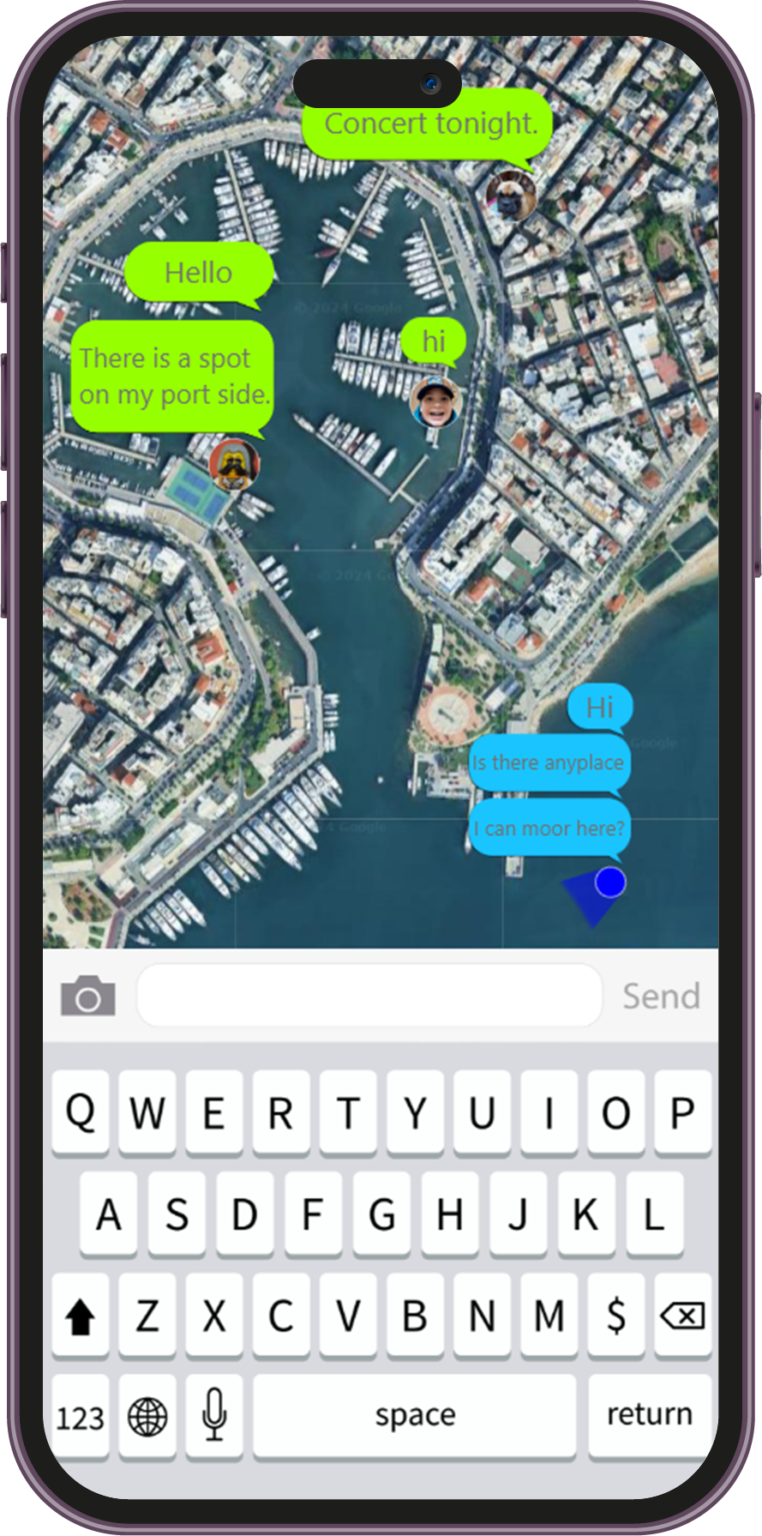 This photo shows the phone screen displaying the ChatBoat application.