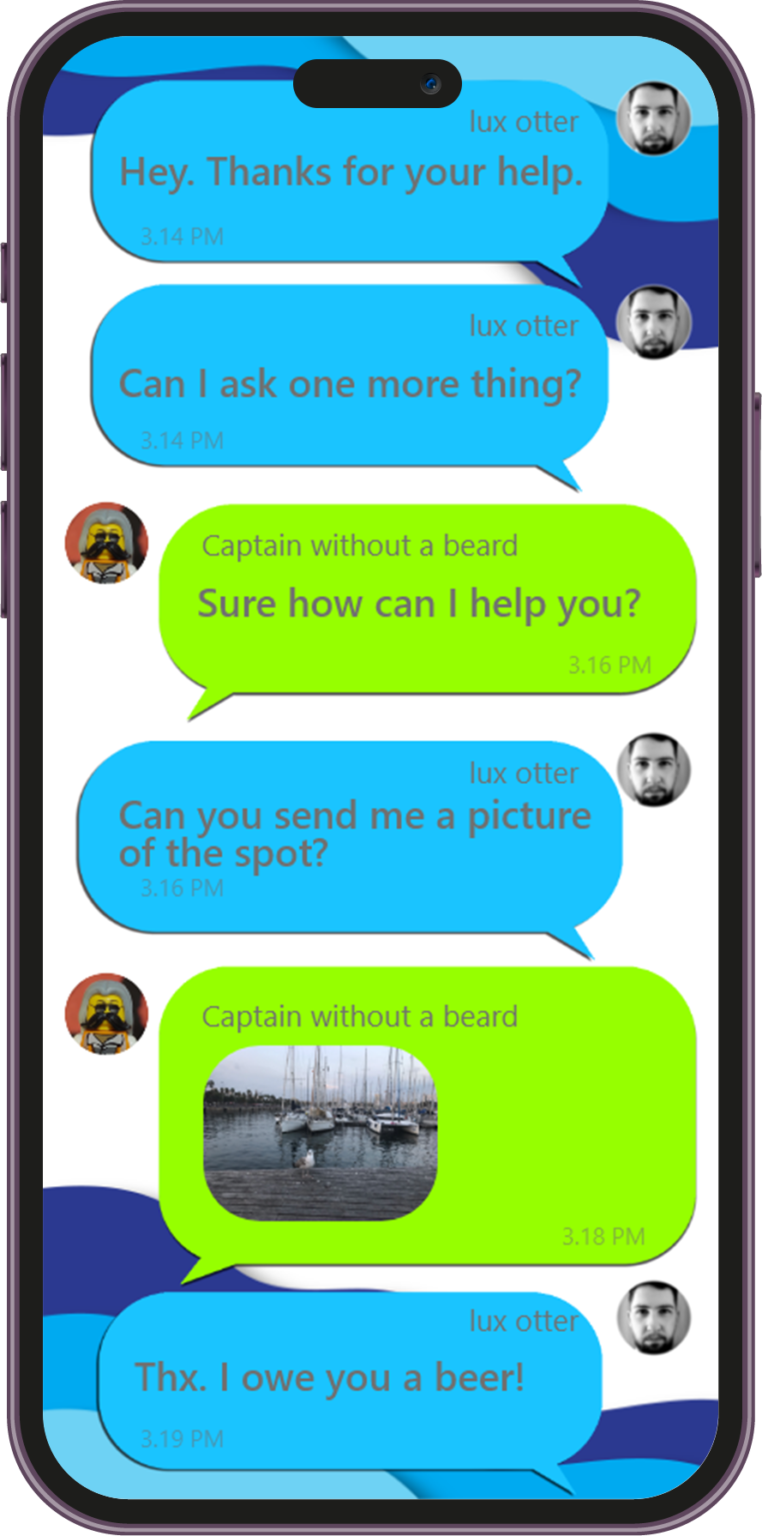 This photo shows the phone screen displaying the ChatBoat application.