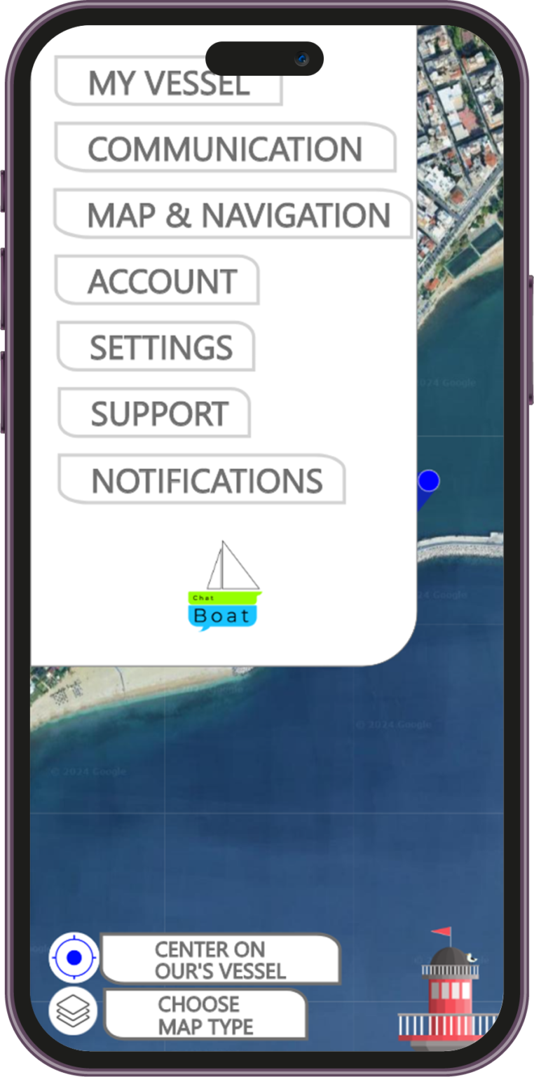 This photo shows the phone screen displaying the ChatBoat application.